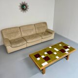 Old 3-seater beige leather sofa designed by Carl Larsson De Sede, vintage 80s