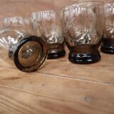 Set of 8 vintage transparent brown wheat ear chiseled glasses