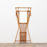 French Bamboo wall coat rack with large mirror, 1960