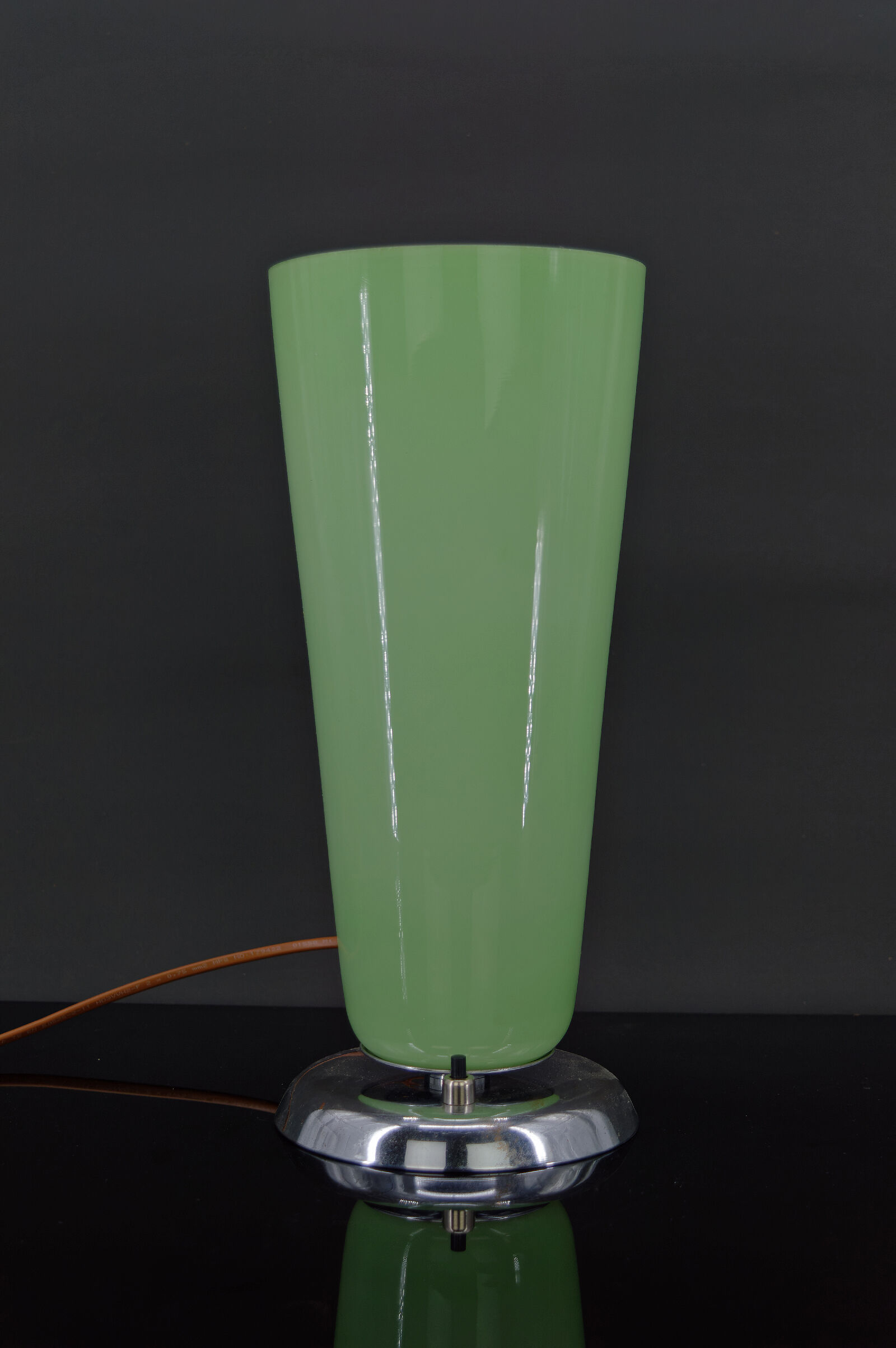 Art Deco lamp in chrome and celadon glass, France, circa 1930