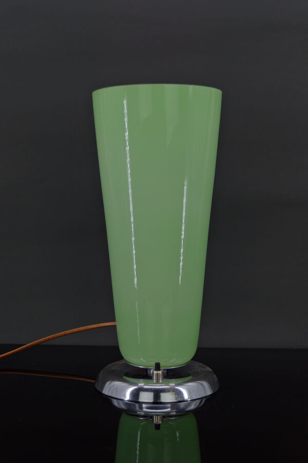 Lampe Art Deco en chrome et verre céladon, France, circa 1930