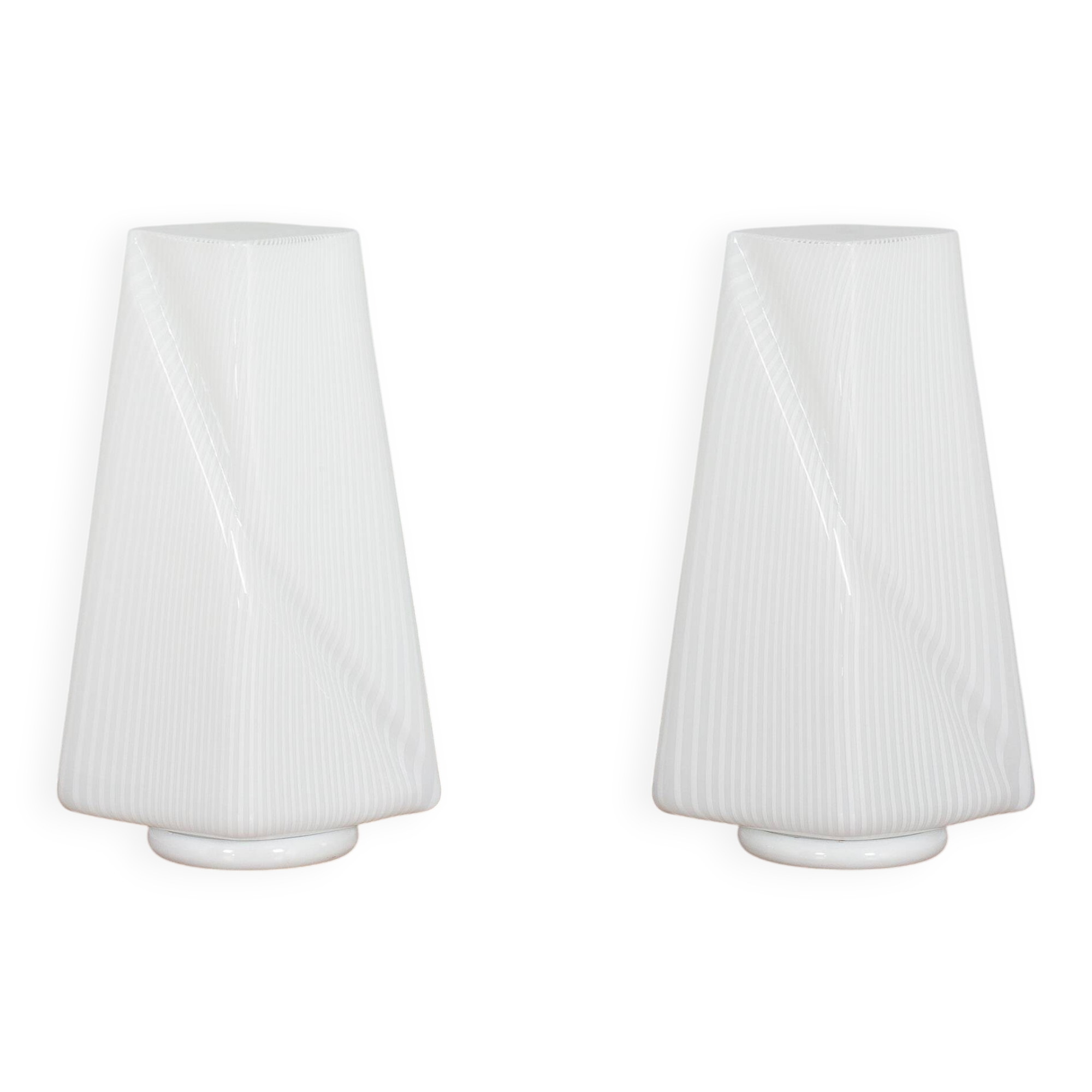 Pair of Italian striped Murano glass table lamps in style of Lino Tagliapie