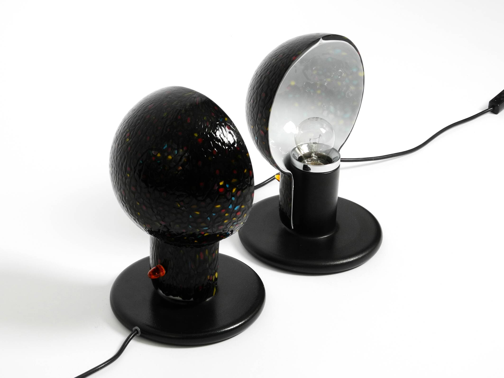 Pair of large 1980s Italian table lamps made of colorful multi-layer Murano