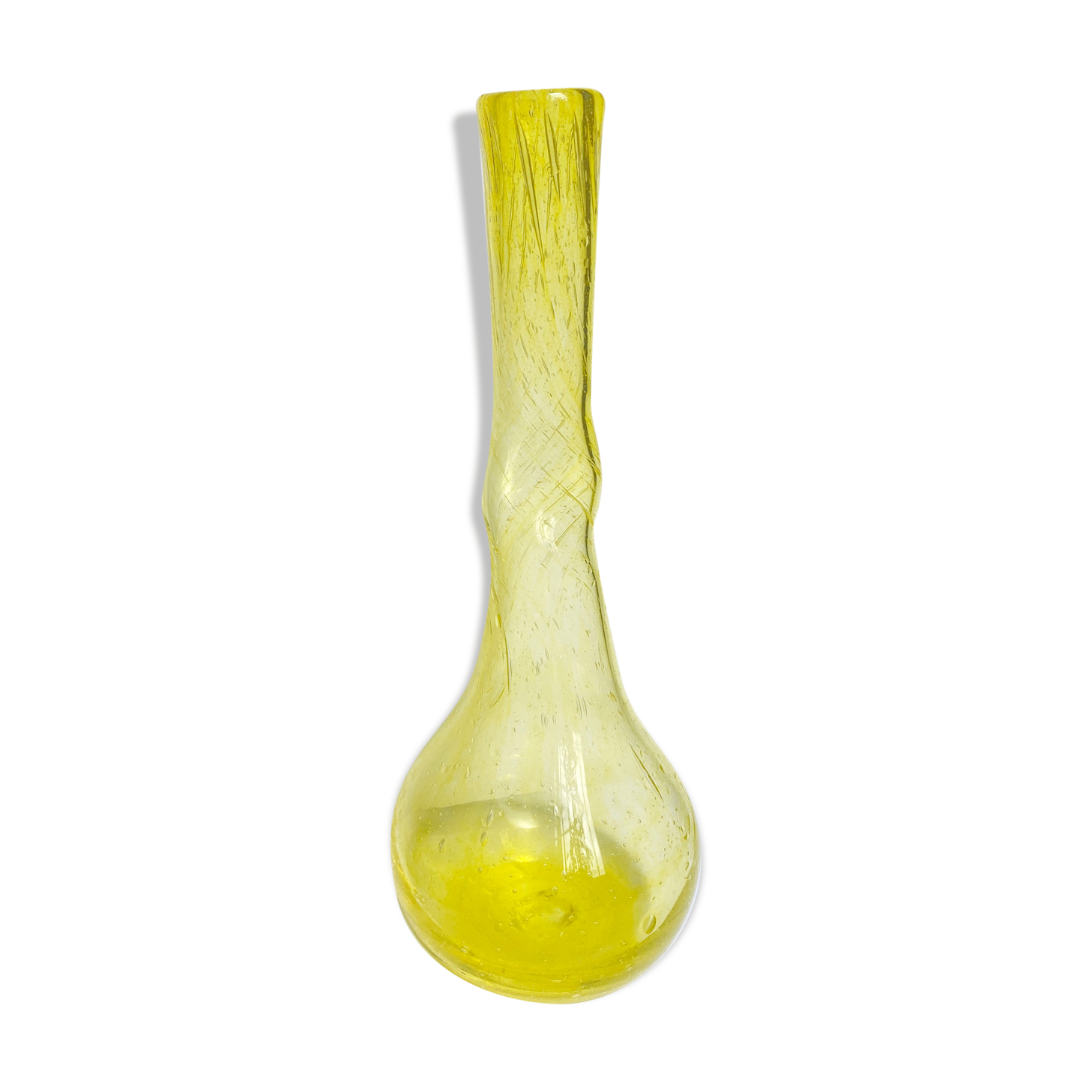 Vase soliflore blown glass bubbled yellow