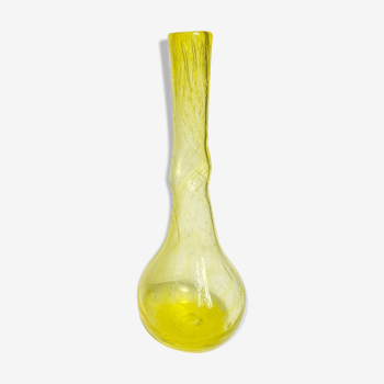 Vase soliflore blown glass bubbled yellow