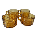 Set of 4 vintage amber glass mugs with textured 70s design