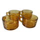 Set of 4 vintage amber glass mugs with textured 70s design