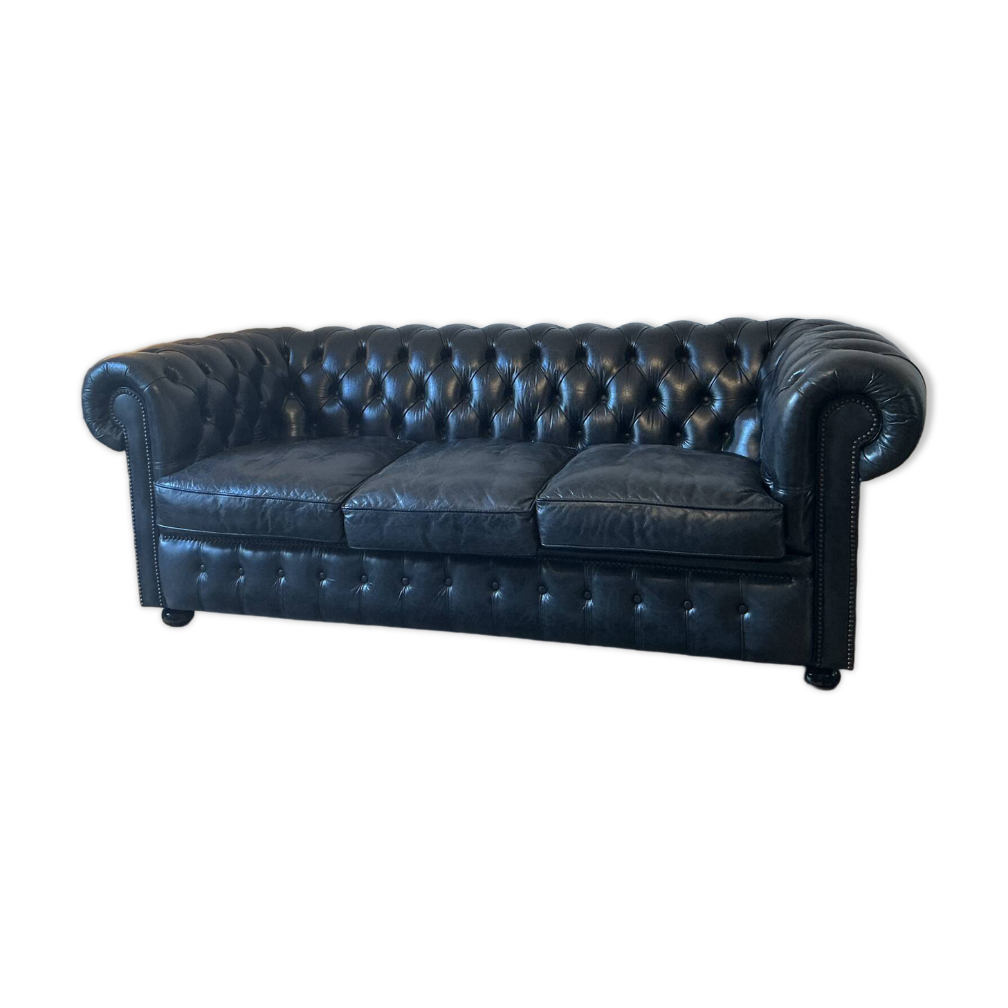 Authentic chesterfield 3-seater sofa fleming & howland - black leather
