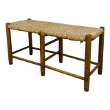 Vintage straw and wood bench, 1960s, country/mountain style