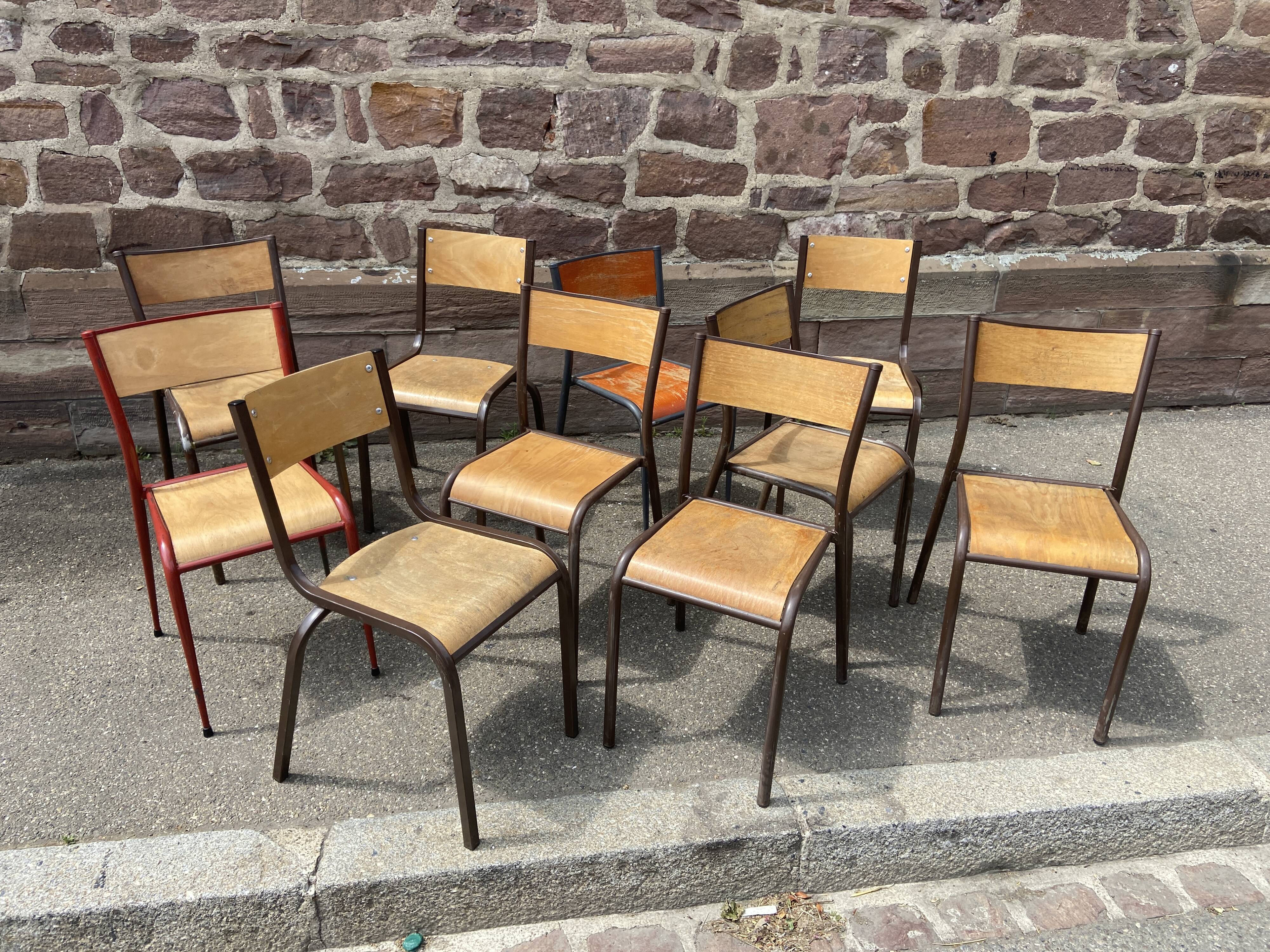 Set of 10 mismatched industrial chairs vintage mullca