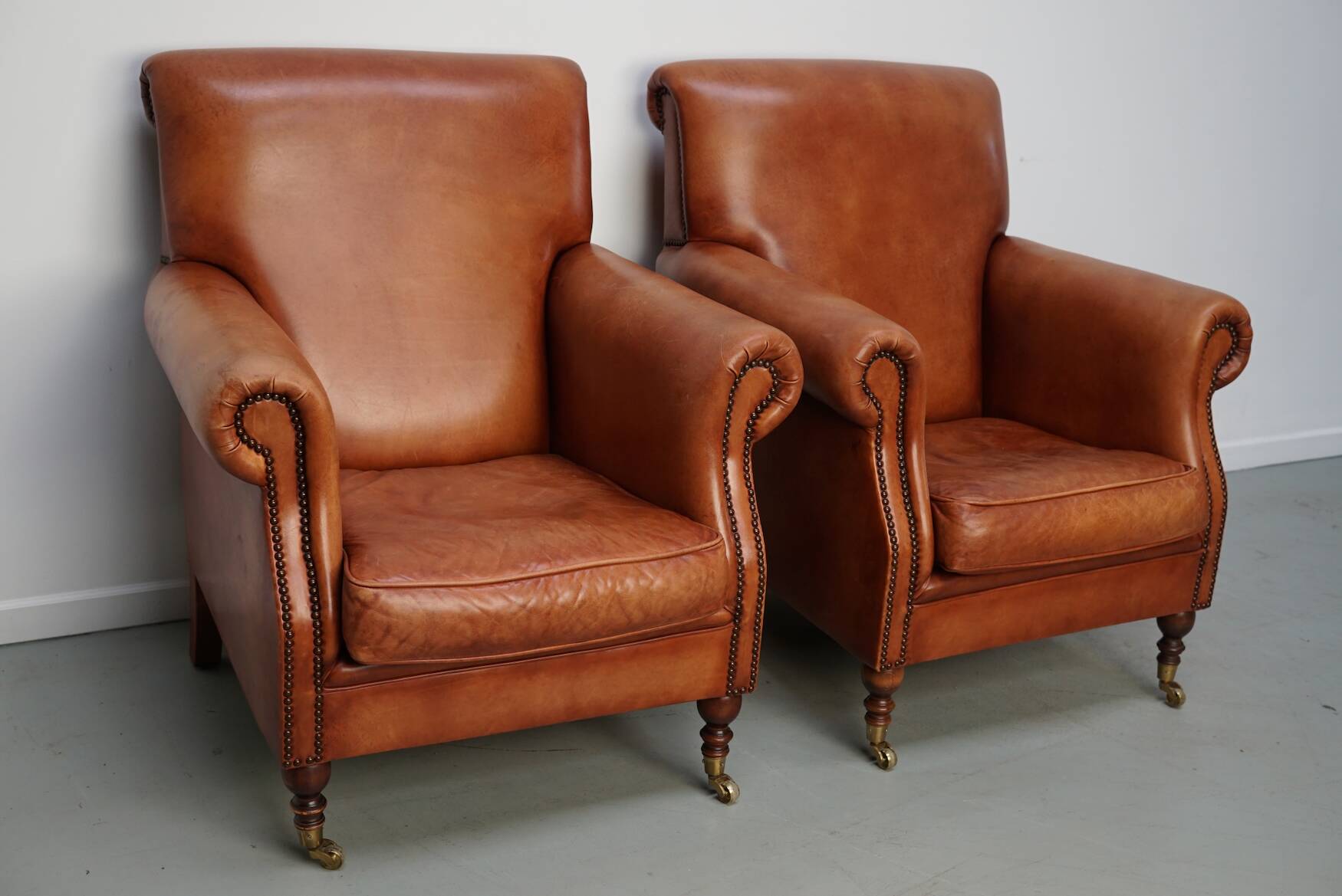 Vintage Dutch Cognac-Coloured Leather Club Chairs, Set of 2