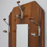 Portemanteau Art déco tchécoslovaque en noyer avec miroir, années 1930
