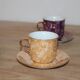 Set of 5 marbled porcelain coffee cups and saucers, hand-painted, with a gold rim.