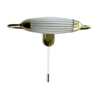 Wall lamp art deco head of bed, airship shape, opaline brass
