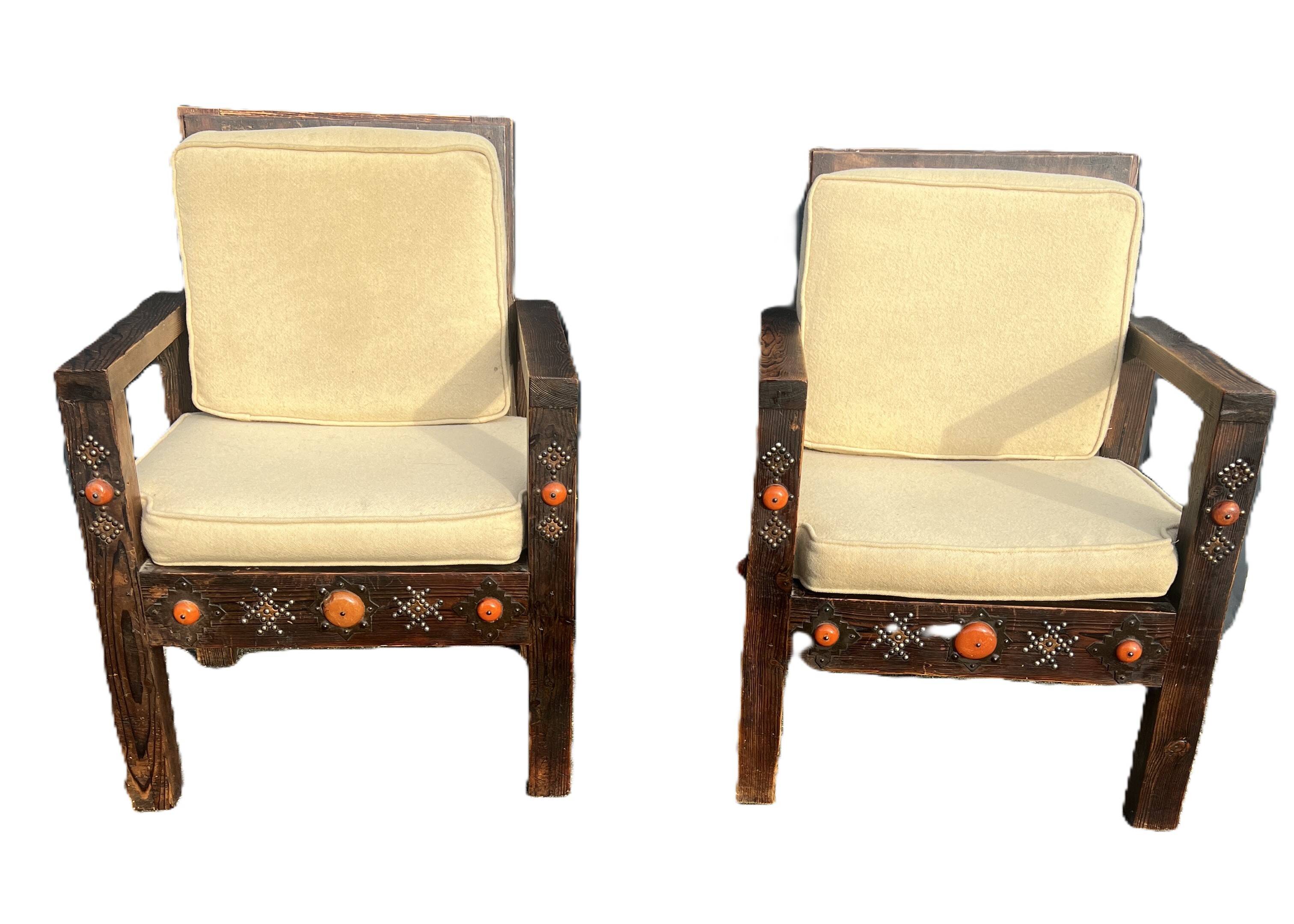 Paire de fauteuils marocains bois vintage