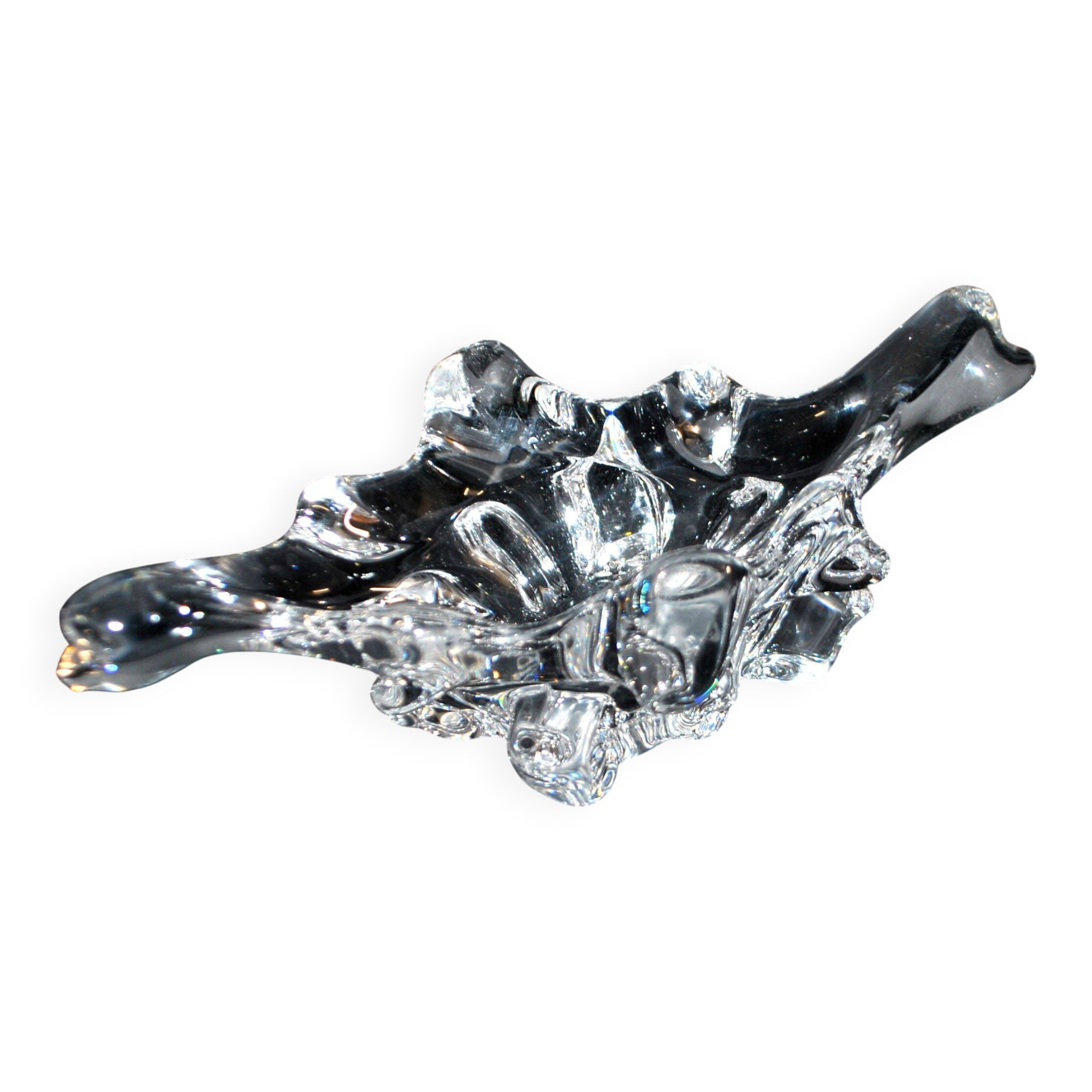 1960 design empty pocket coupe in free-form moulded crystal by Daum