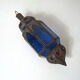 Lanterne orientale électrifiable verre bleu ciselé vintage 44cm