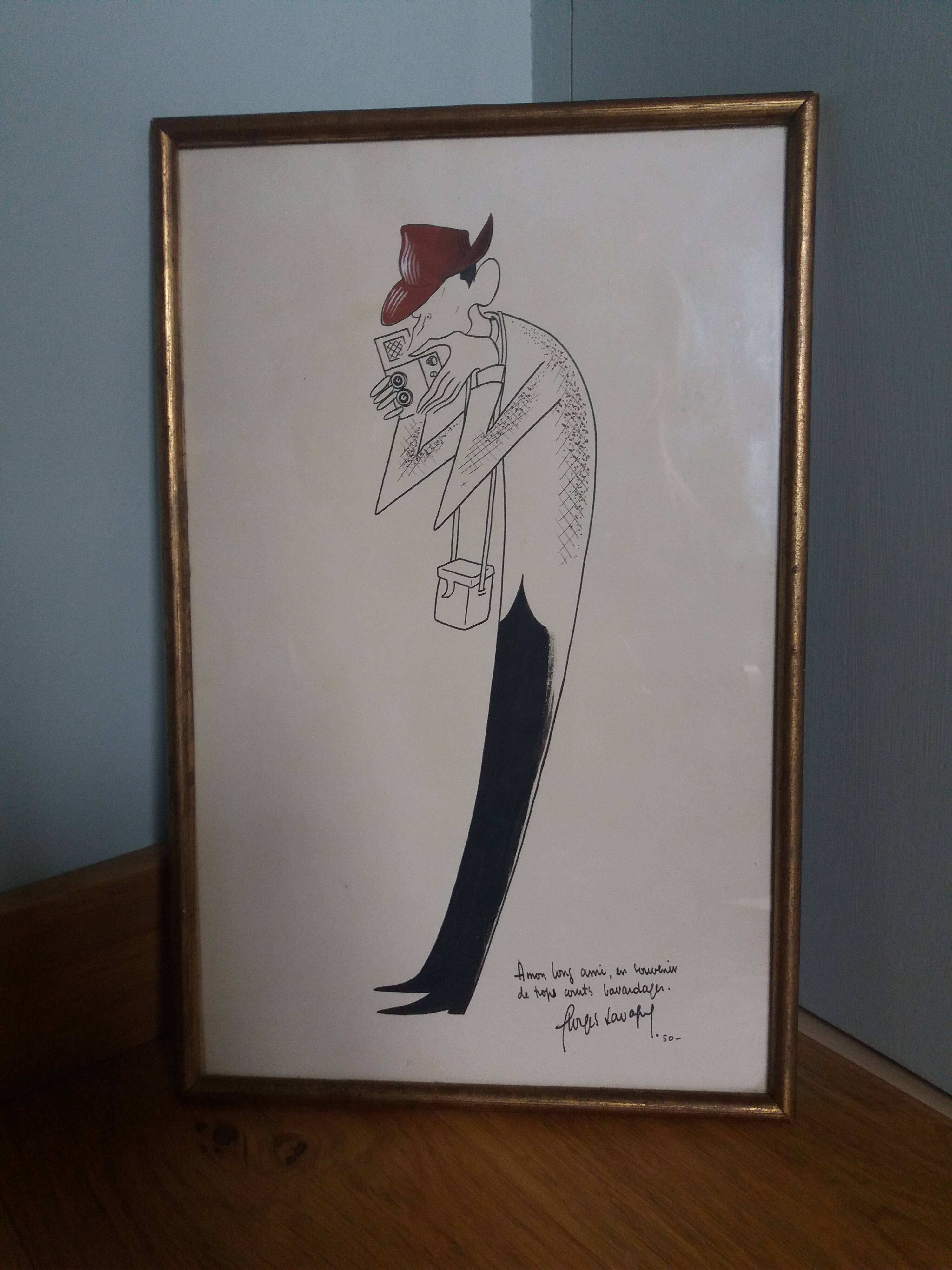 Caricature drawing signed by Georges Lavagne 1950