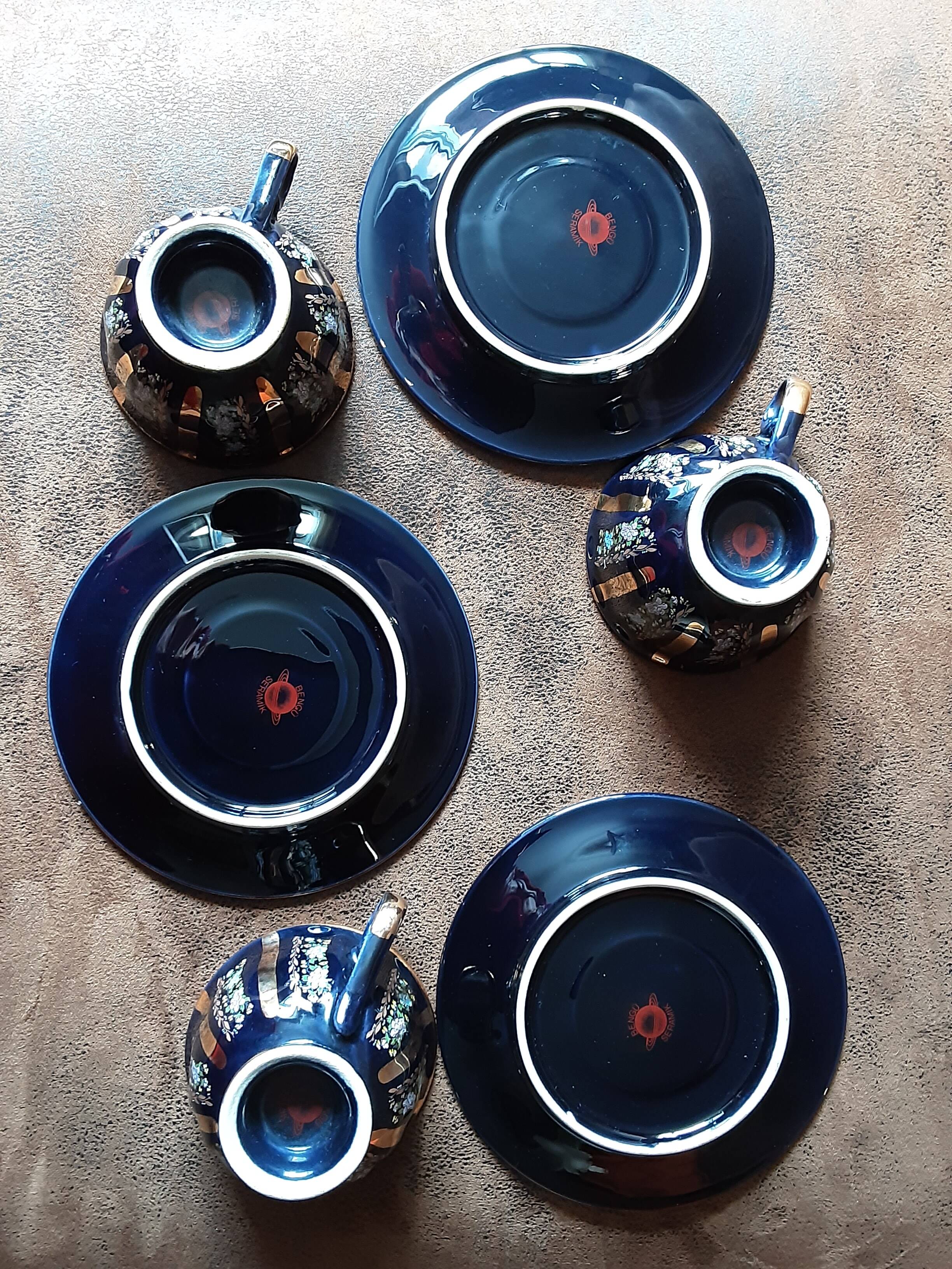 Set of 3 Benju Seramik cups and saucers