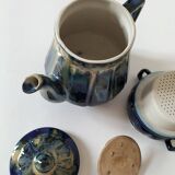 Midnight blue and flamed beige enameled ceramic filter coffee maker