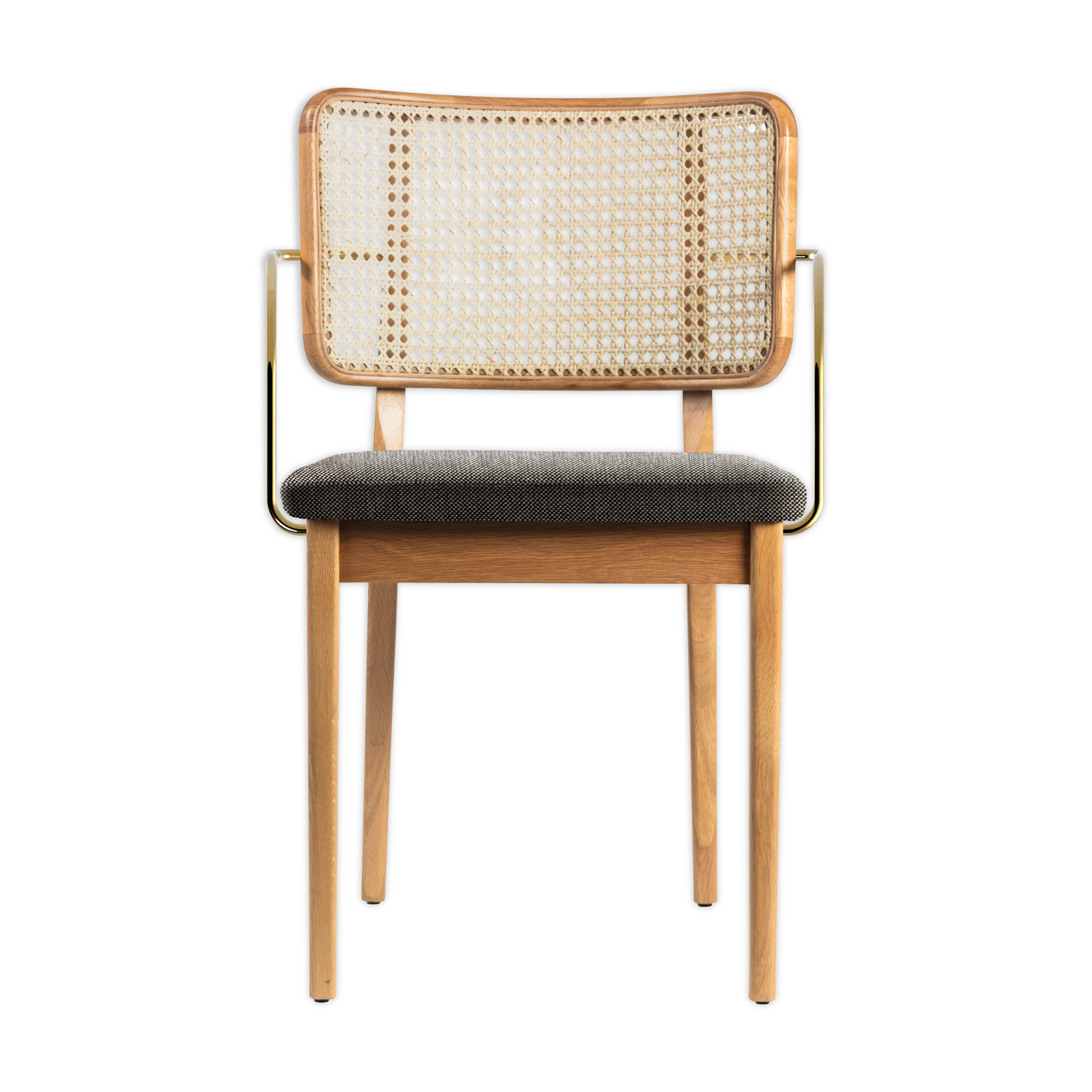 Light wood caning chair armrests red Edition caviar fabric