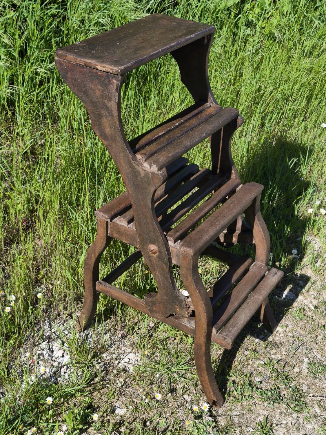 Chair, library step stool