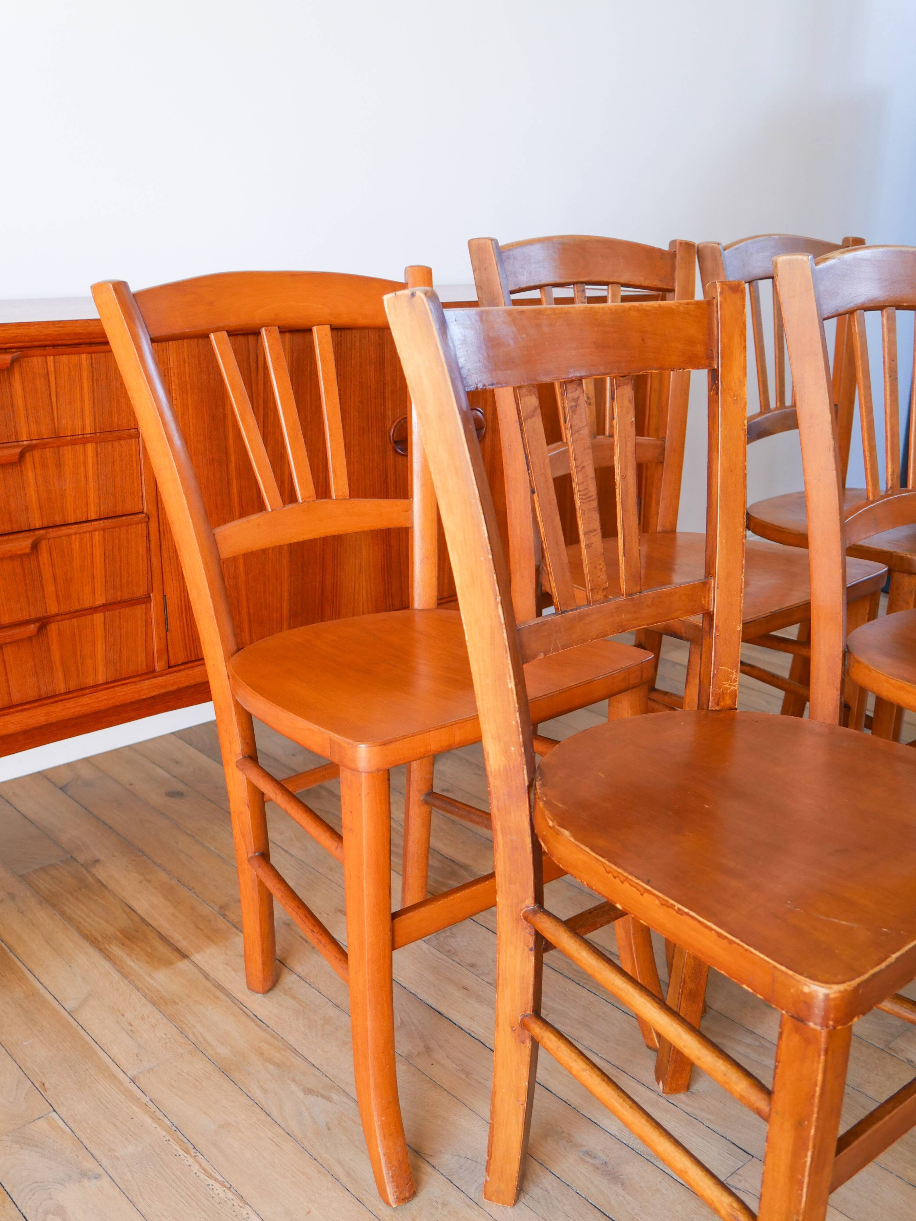 Set of 6 Luterma wooden bistro chairs 1950