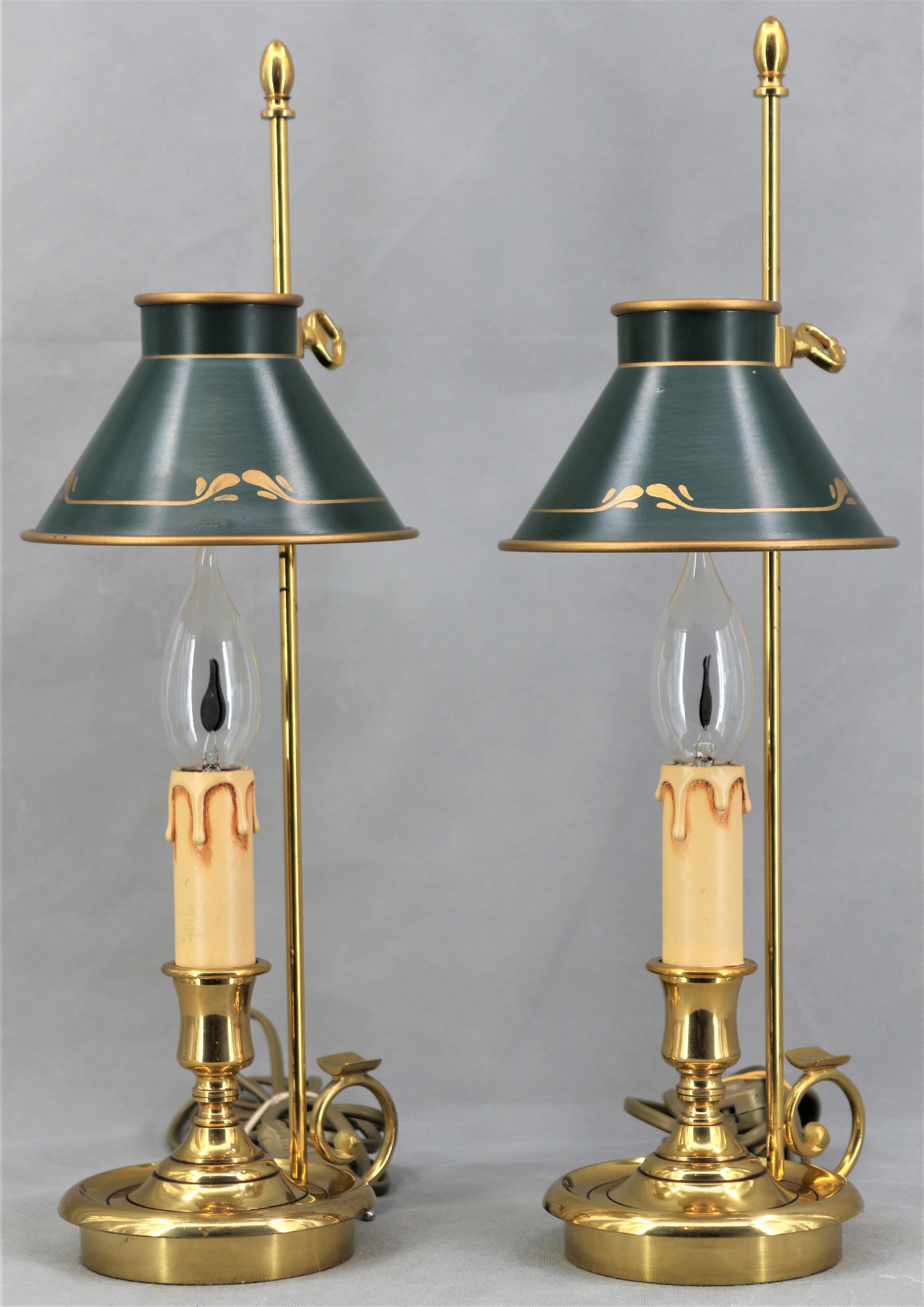 Pair of lamps bronze conical lampshade Lucien Gau