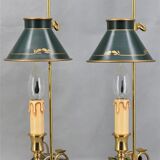 Pair of lamps bronze conical lampshade Lucien Gau