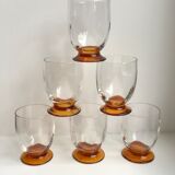 Set of 6 shot glasses with amber foot art deco 30s