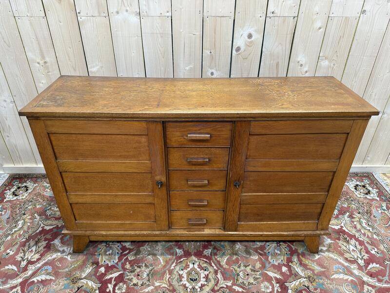 Buffet en enfilade René Gabriel en chêne 1950