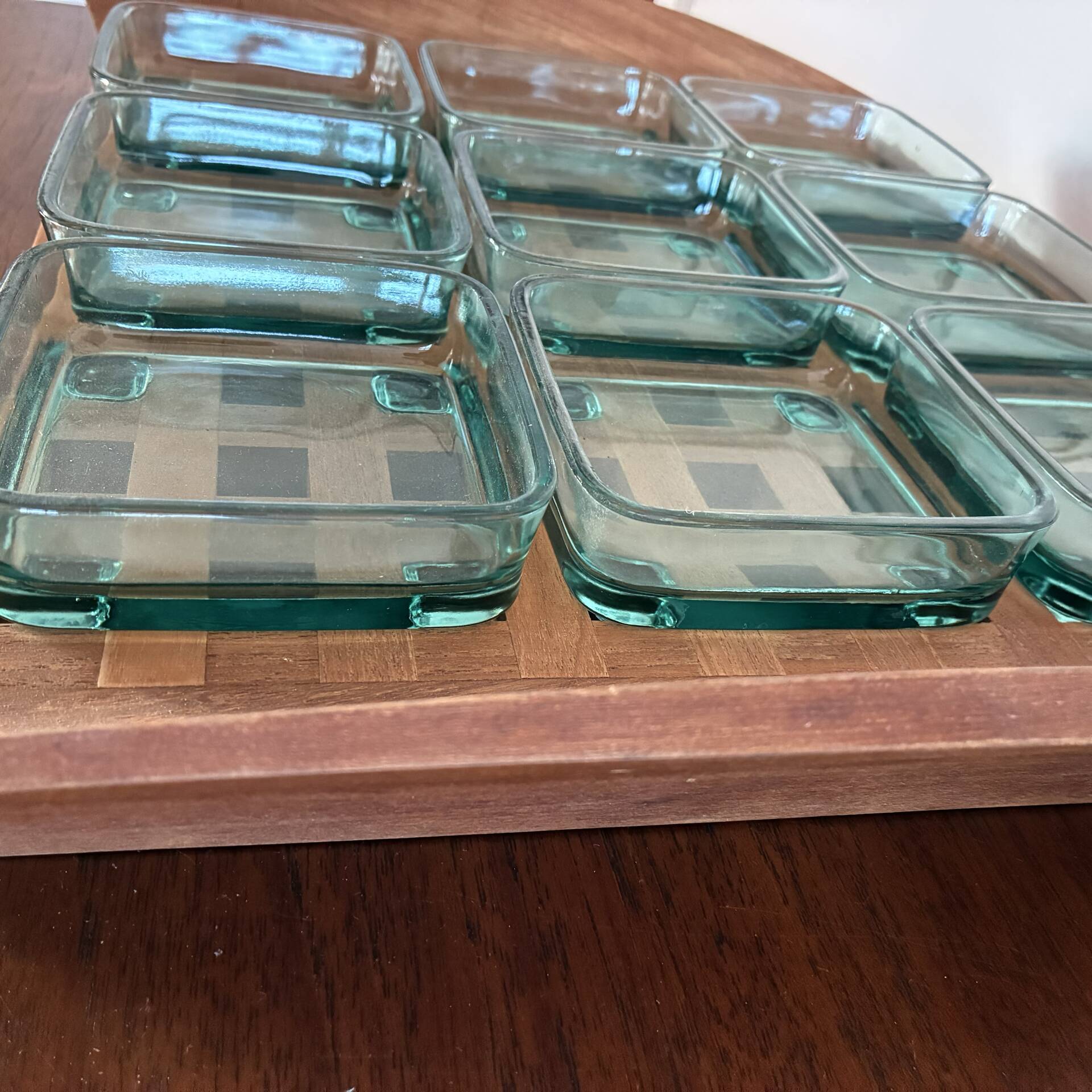 Teak tray with glass bowl by Jens Quistgaard, for IHQ Dansk Design