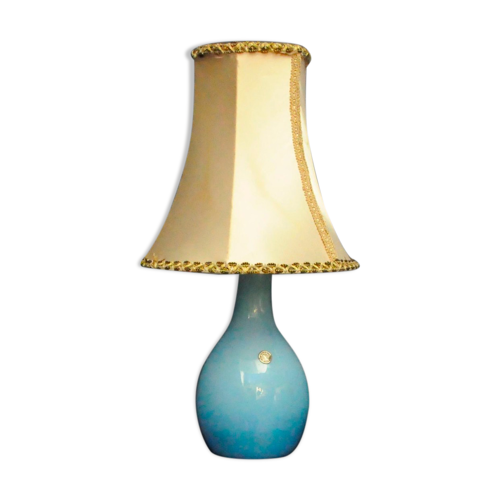Blue Glass Lamp Huta Boussu Belgium, Benoit Blue And White Ceramic Table Lamp