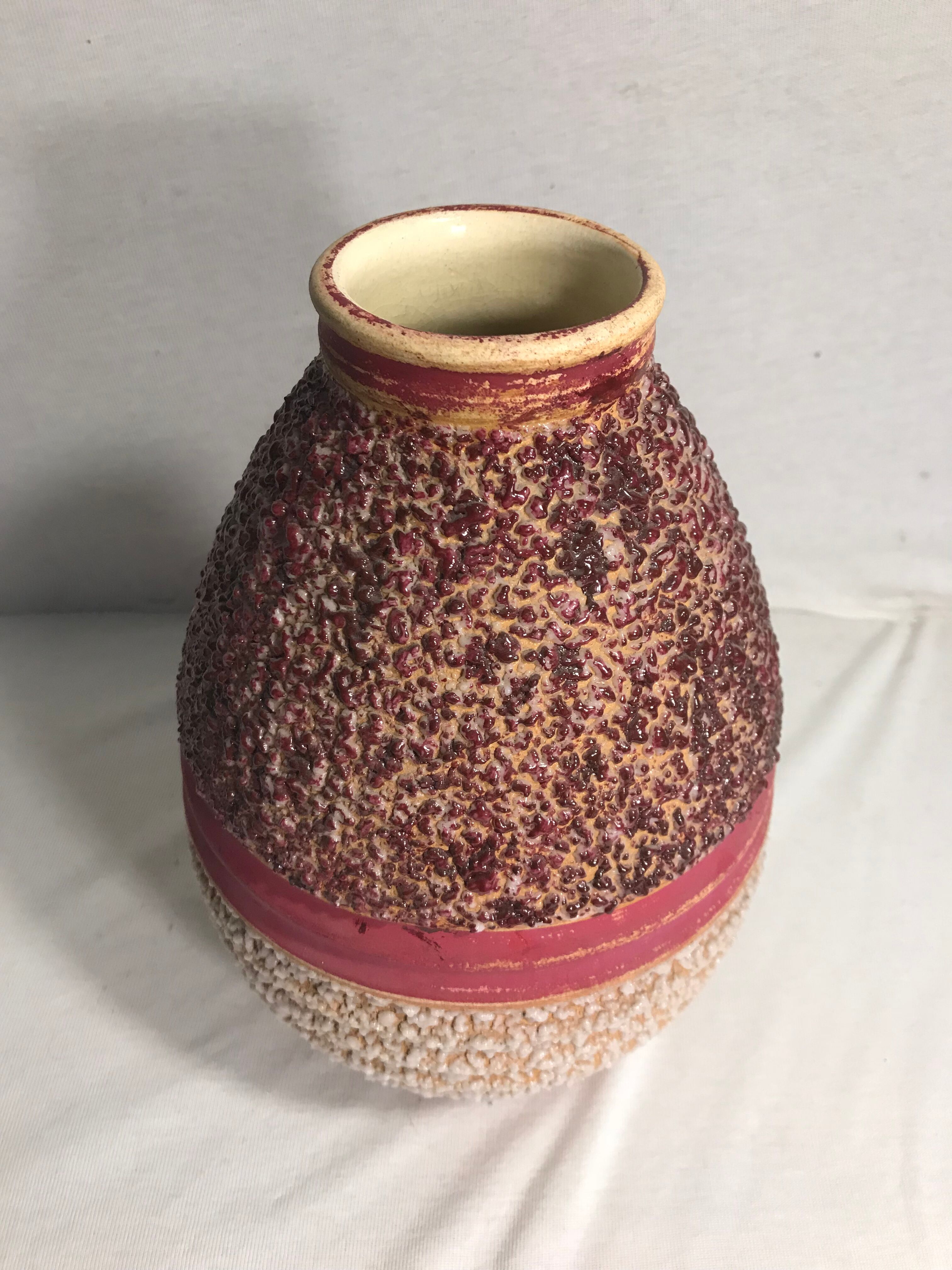 Old vase ball Odyv ceramic rose violet decoration 70s vintage