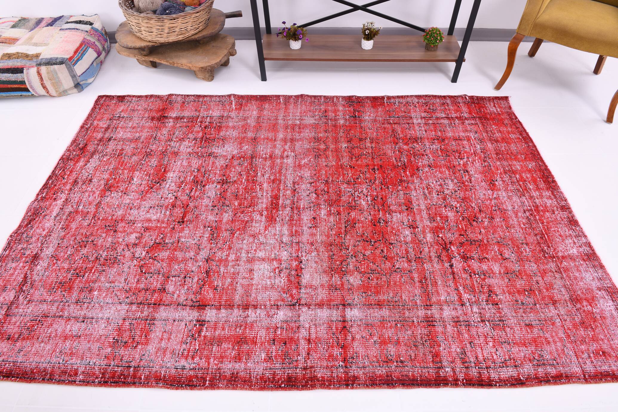 Distressed red carpet 241x165cm