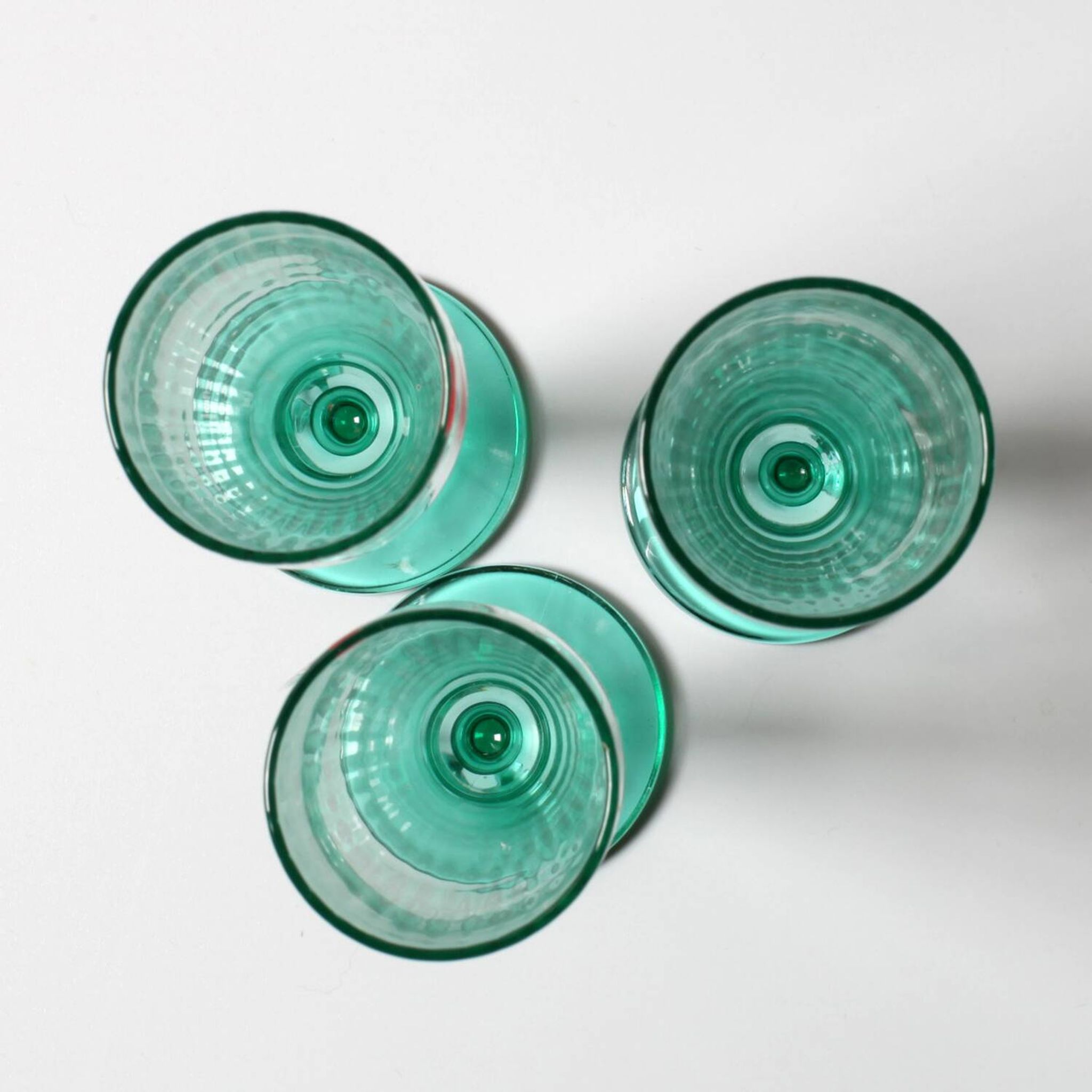 Set of 3 Vintage Green Stem Champagne Flutes: Bormioli Rocco Harmonia, 1990