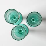 Set of 3 Vintage Green Stem Champagne Flutes: Bormioli Rocco Harmonia, 1990