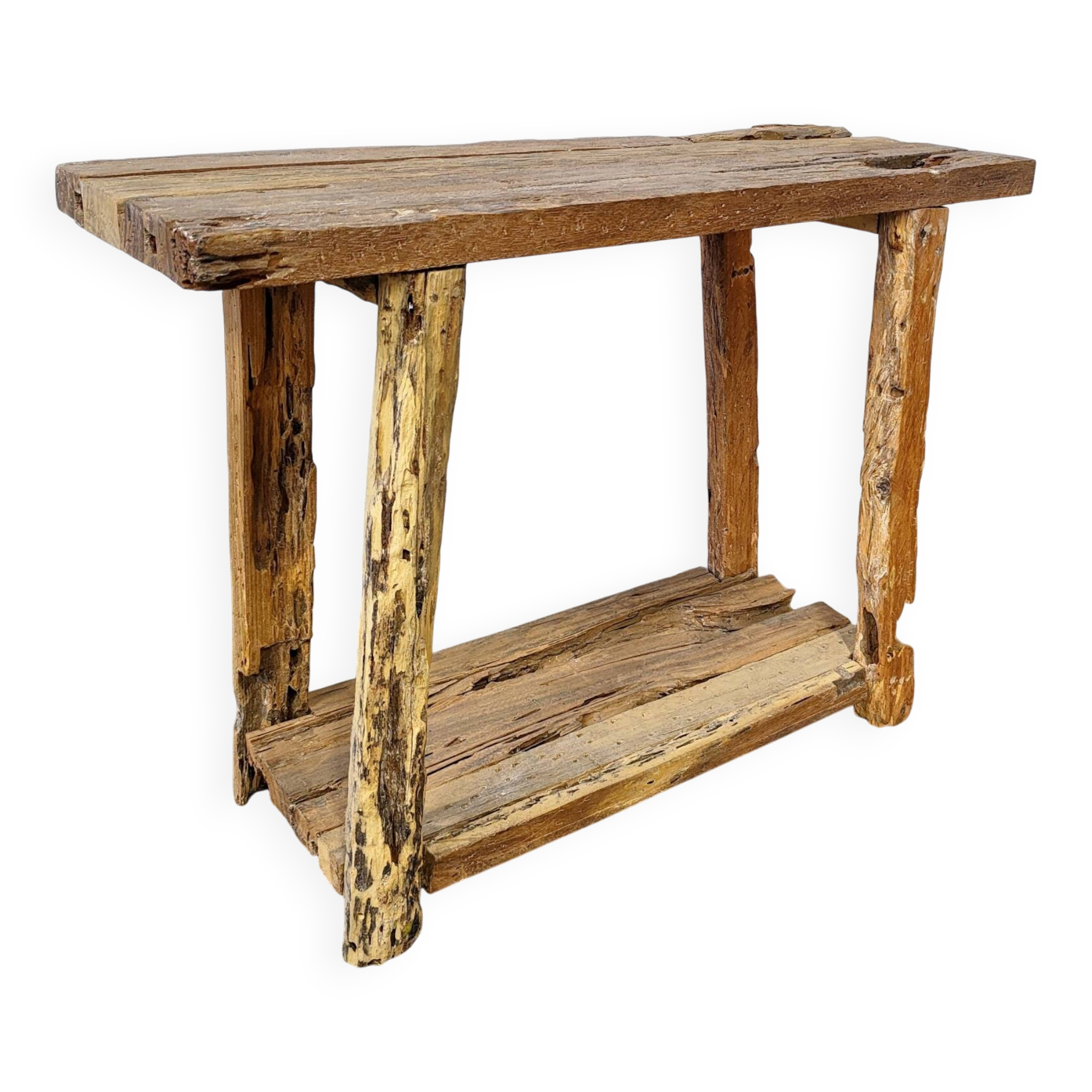 Petite console en bois brut ancien