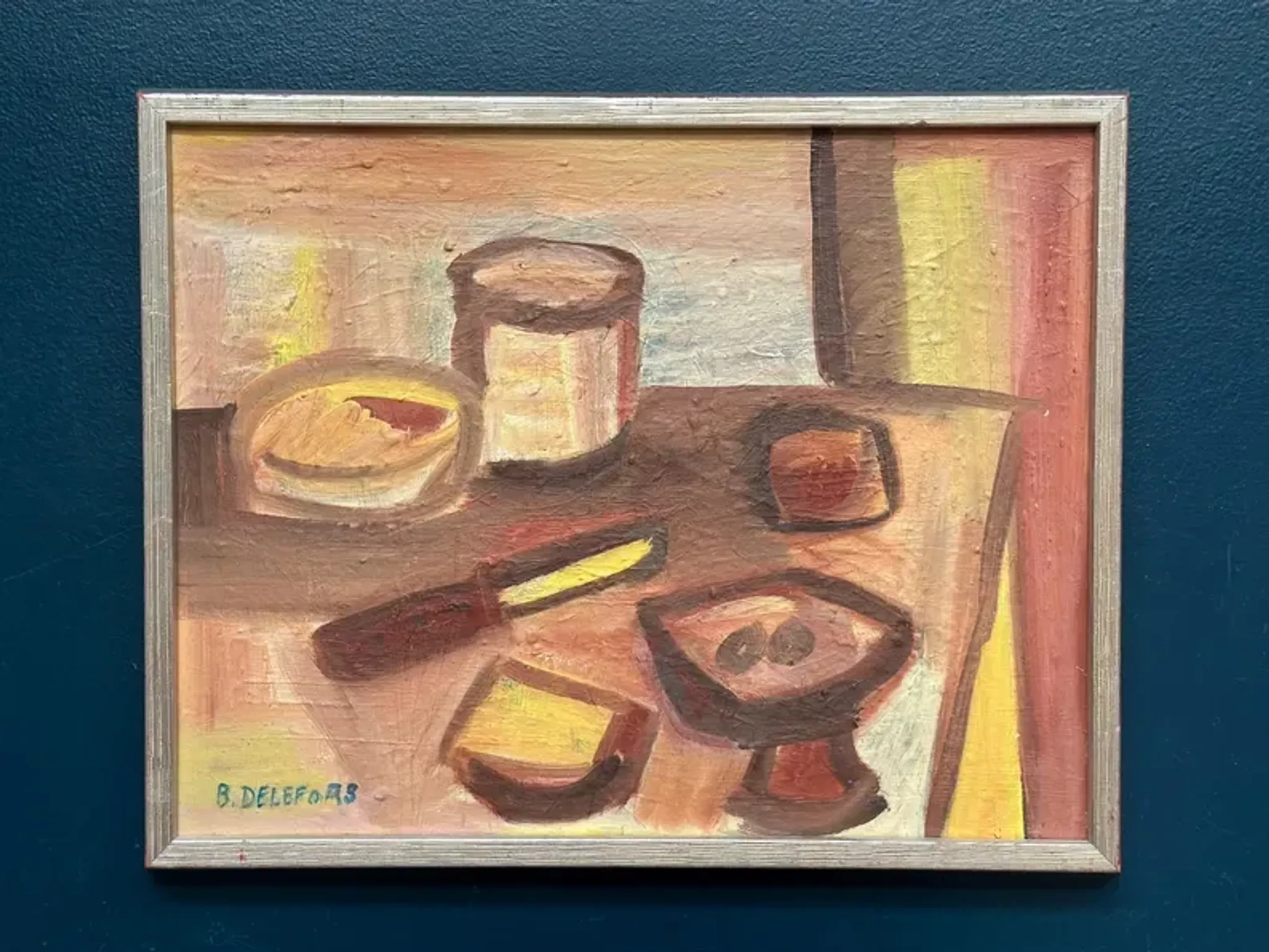 Original Swedish Oil on Canvas – "Breakfast" by Bengt Delefors – Signed "B. Delefors" – Vintage & Framed – 49 × 40 cm (19.3" × 15.7")