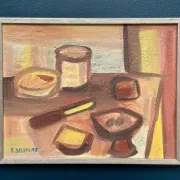 Original Swedish Oil on Canvas – "Breakfast" by Bengt Delefors – Signed "B. Delefors" – Vintage & Framed – 49 × 40 cm (19.3" × 15.7")