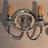 Pair of two-armed silver-plated bronze wall lights from Maison Charles, 1960.