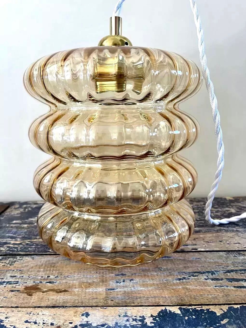 Vintage pendant lamp in golden glass