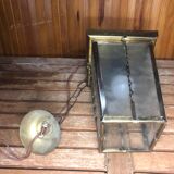 Old brass lantern pendant lamp + vintage glass plate #a592