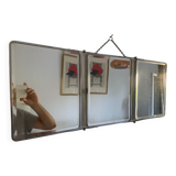 Vintage mirror 1930 triptych beveled barber iron gray - 28 x 69 cm