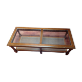 Coffee table in wood, glass and rattan