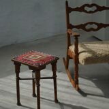 Almue Scandinavian Stool in Wood and Fabric, Late 19th Century