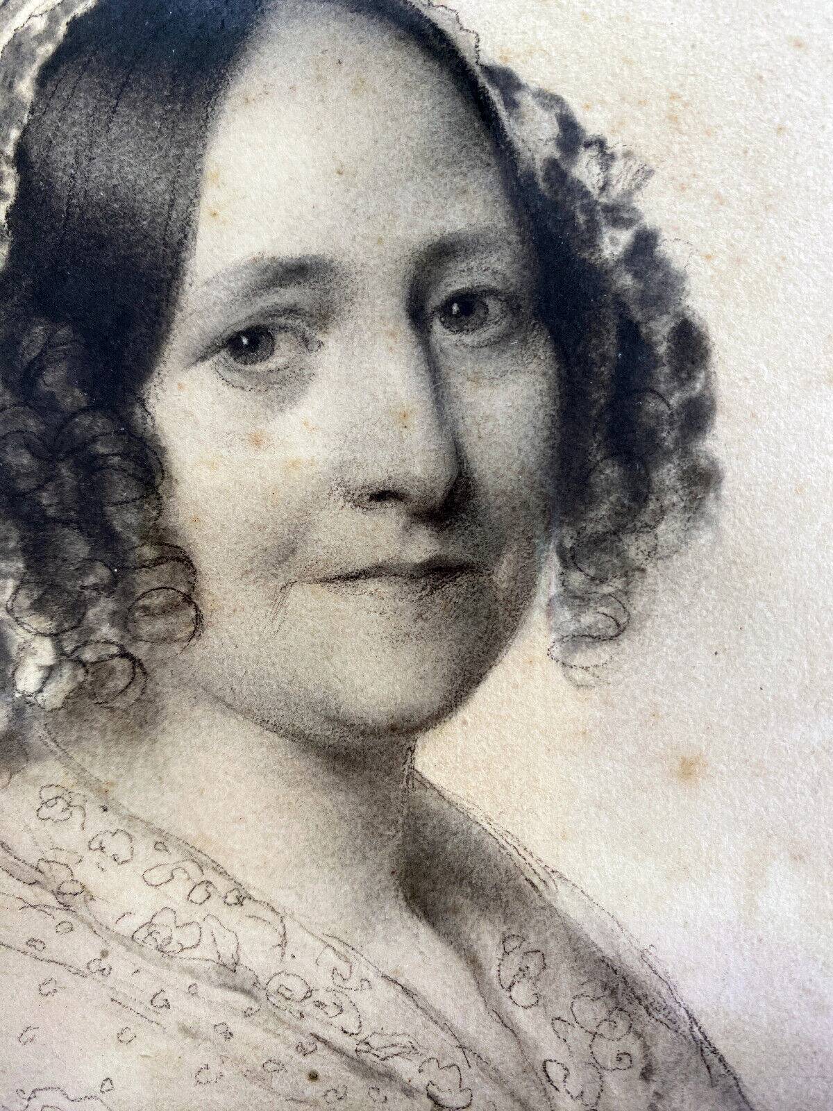 Painting drawing "portrait of a woman" 1845 by augustin-luc demoussy (1809-1880)