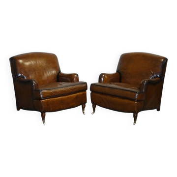 Set of Hand-Dyed Leather Cigar Chairs