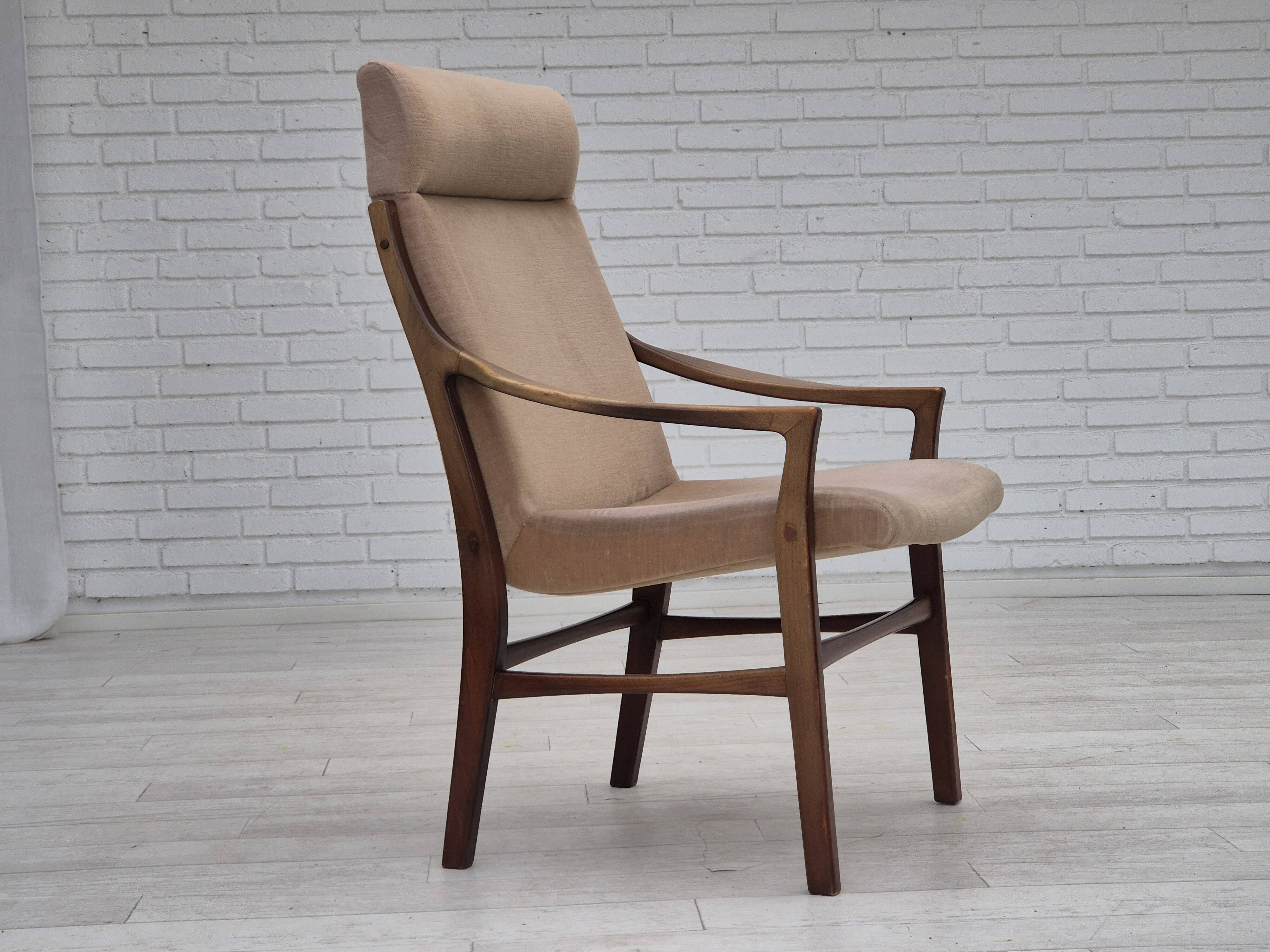 1960s, Scandinavian design, highback armchair, original condition, furniture velour, beech wood.