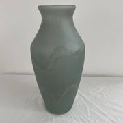 Large glass vase, Trait d'Union, gray-green tones, sandblasted vase decoration, elegant and chic